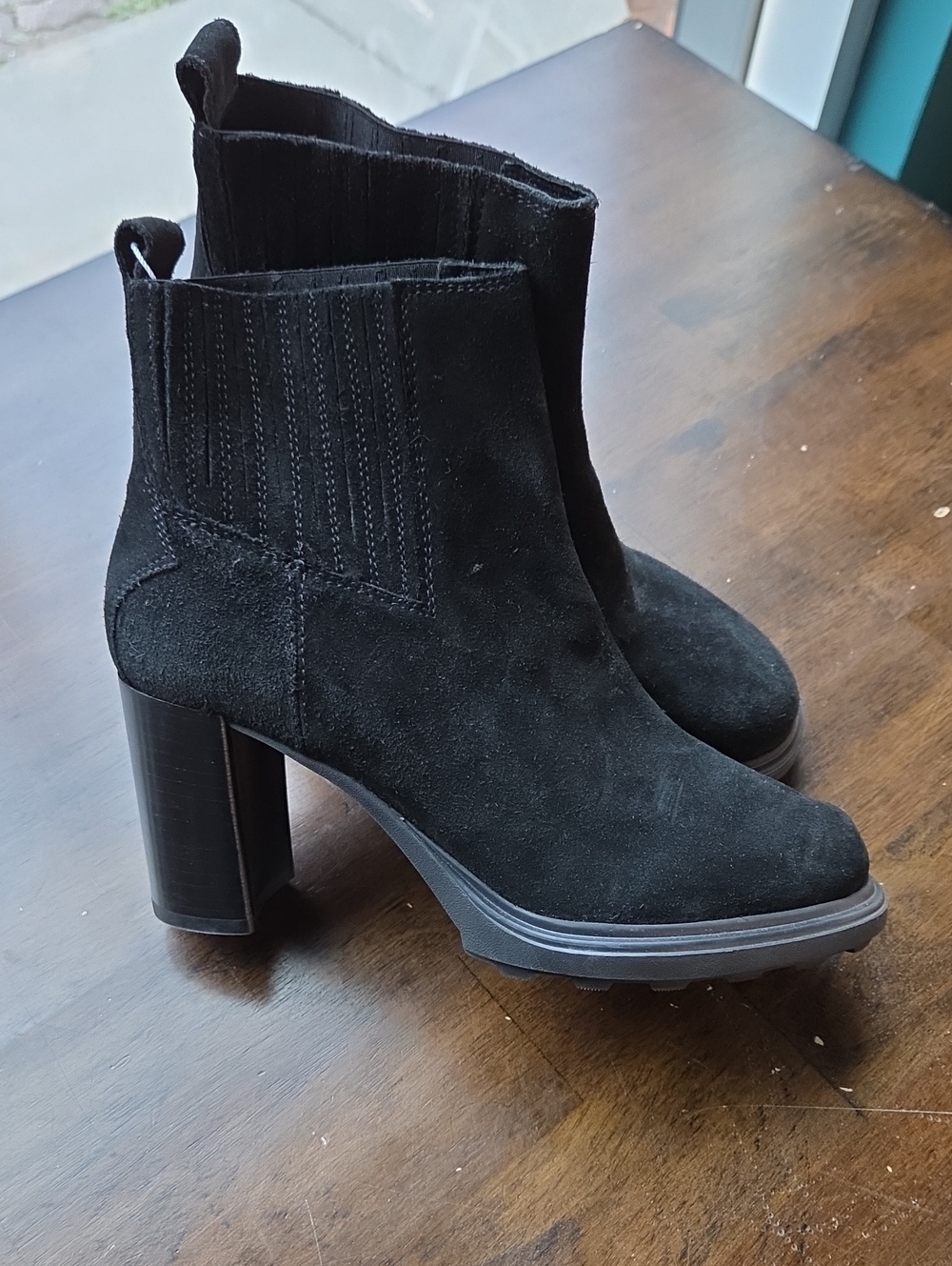 Geox Size EU 39.5 US 9.5 Black Suede High Block Heel Chelsea Boots NEW